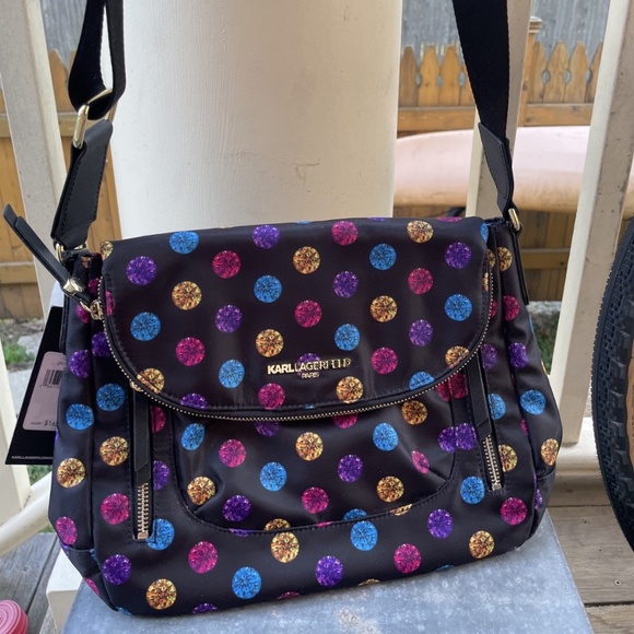 Karl Lagerfeld Handbags - NWT Karl Lagerfeld Paris Black multicolor Jewel Pattern Nylon Shoulder Bag